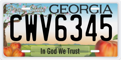 GA license plate CWV6345