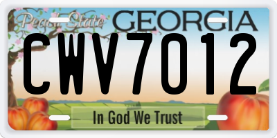 GA license plate CWV7012