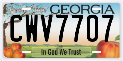 GA license plate CWV7707