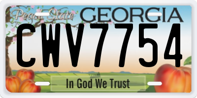 GA license plate CWV7754