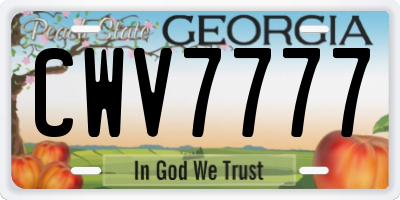 GA license plate CWV7777