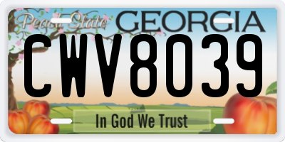 GA license plate CWV8039