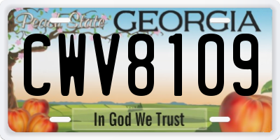 GA license plate CWV8109