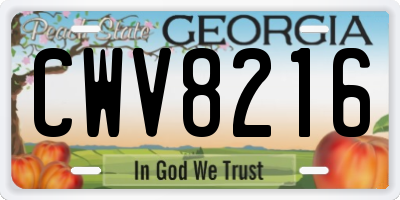 GA license plate CWV8216