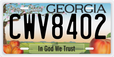 GA license plate CWV8402