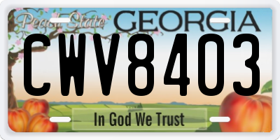 GA license plate CWV8403