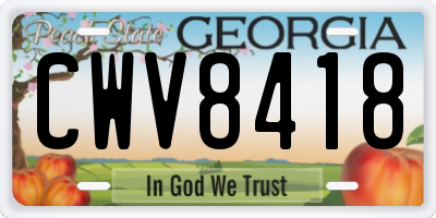 GA license plate CWV8418