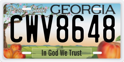 GA license plate CWV8648