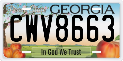 GA license plate CWV8663