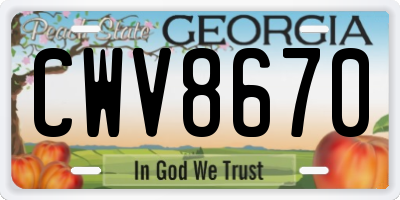 GA license plate CWV8670