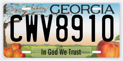 GA license plate CWV8910