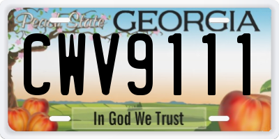 GA license plate CWV9111