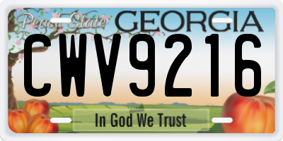 GA license plate CWV9216