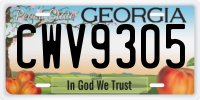 GA license plate CWV9305