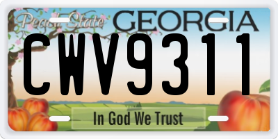 GA license plate CWV9311
