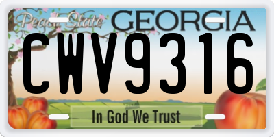 GA license plate CWV9316
