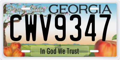 GA license plate CWV9347