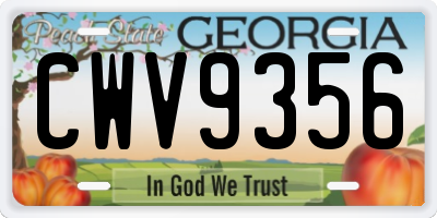 GA license plate CWV9356