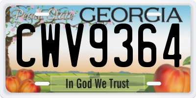 GA license plate CWV9364