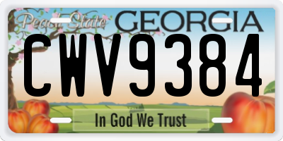 GA license plate CWV9384