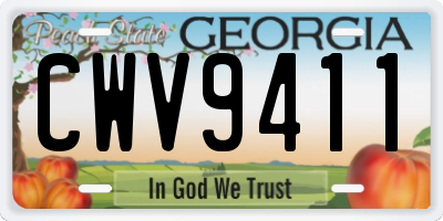 GA license plate CWV9411