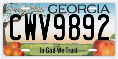 GA license plate CWV9892