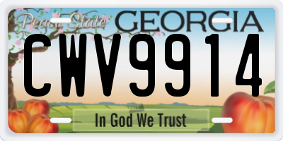 GA license plate CWV9914