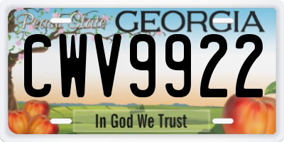 GA license plate CWV9922