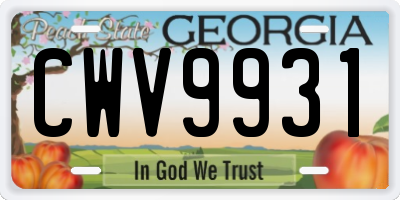 GA license plate CWV9931