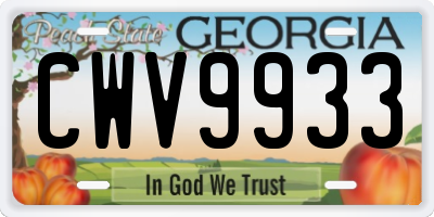 GA license plate CWV9933