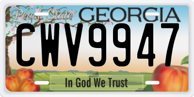 GA license plate CWV9947