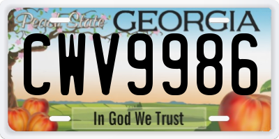 GA license plate CWV9986