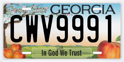 GA license plate CWV9991