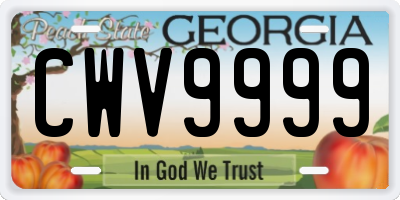 GA license plate CWV9999