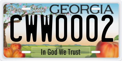GA license plate CWW0002