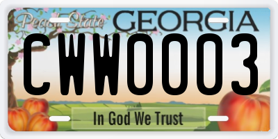 GA license plate CWW0003