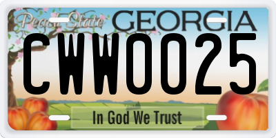 GA license plate CWW0025