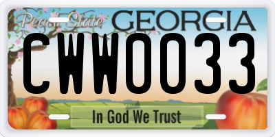 GA license plate CWW0033