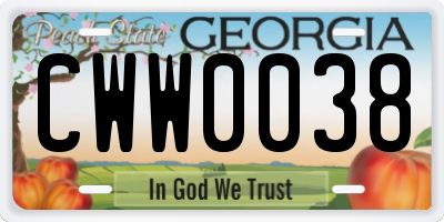 GA license plate CWW0038