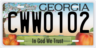 GA license plate CWW0102