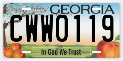 GA license plate CWW0119