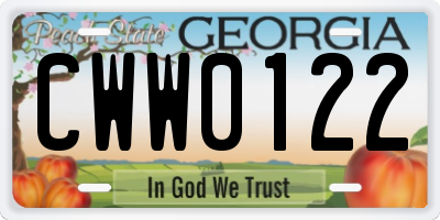 GA license plate CWW0122