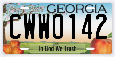 GA license plate CWW0142