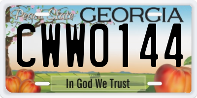 GA license plate CWW0144