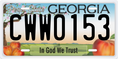 GA license plate CWW0153
