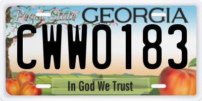 GA license plate CWW0183