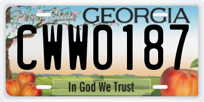 GA license plate CWW0187
