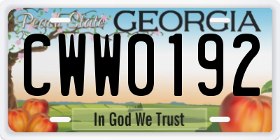 GA license plate CWW0192