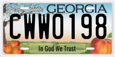 GA license plate CWW0198