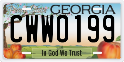 GA license plate CWW0199